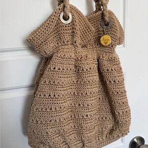 Lina Crocheted Slouchy Tote Bag in Tan